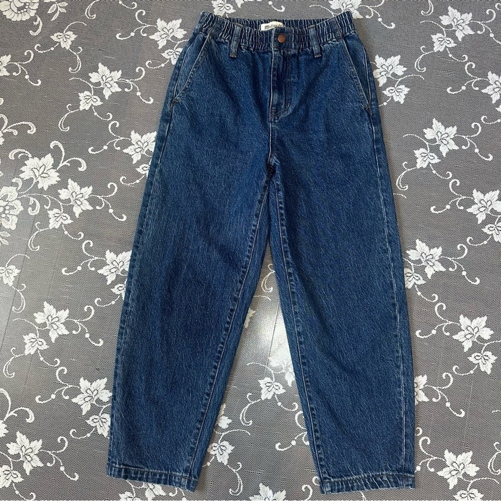 Madewell Balloon Elastic Waist Cropped Jeans in Blue Sz XXS